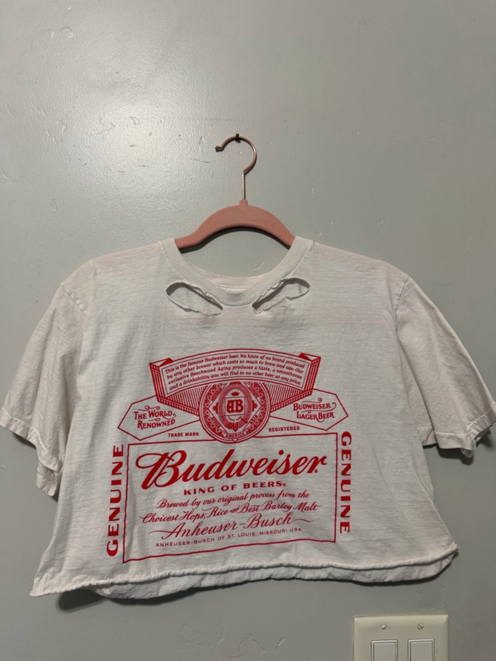 Budweiser White Cropped Tee with Red Logo